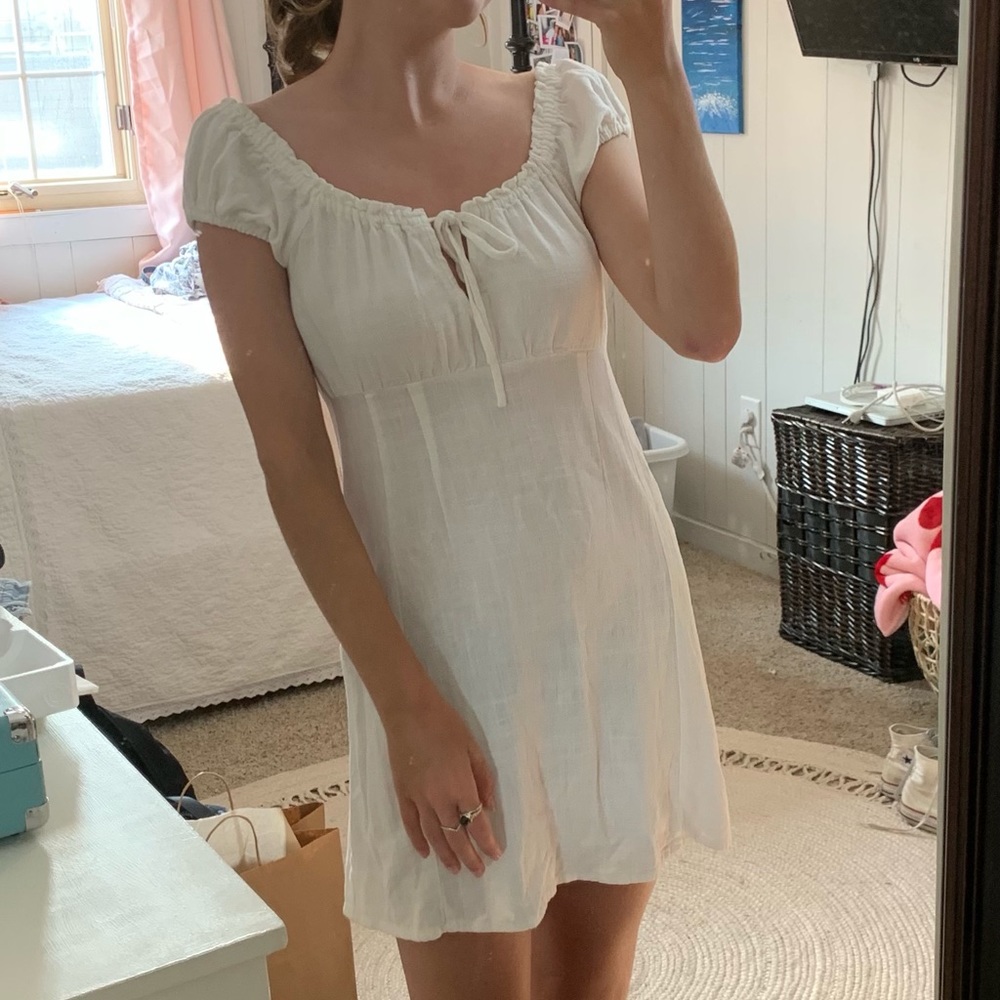 Cottage core white poof short sleeve mini dress